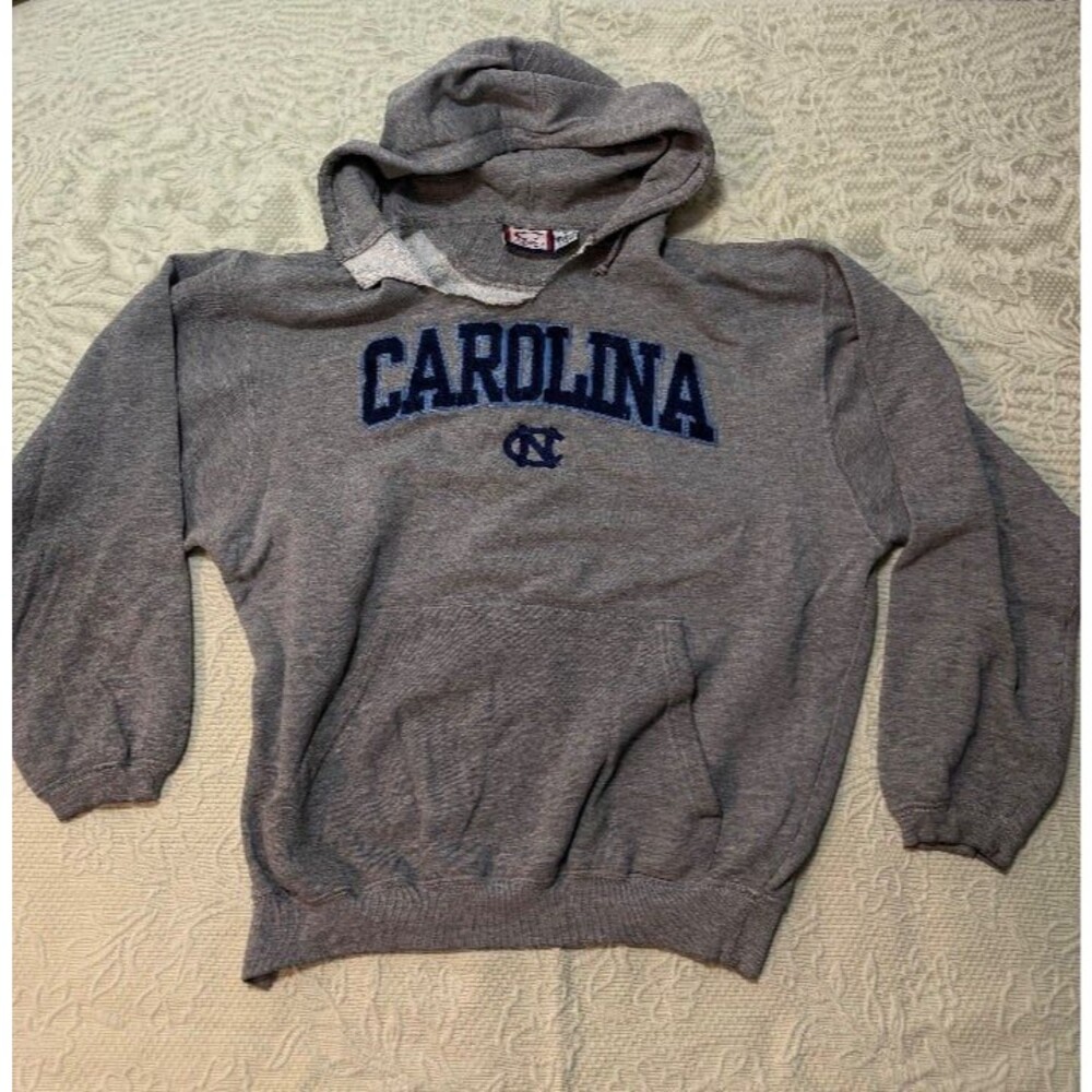 Vintage 90s University of North Carolina UNC Tar Heels Grey Spell Out Hoodie.